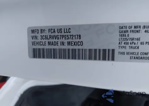 2023 Ram Promaster 2500 Low Roof 136 Wb из США, поврежденный, VIN 3C6LRVVG7PE572178